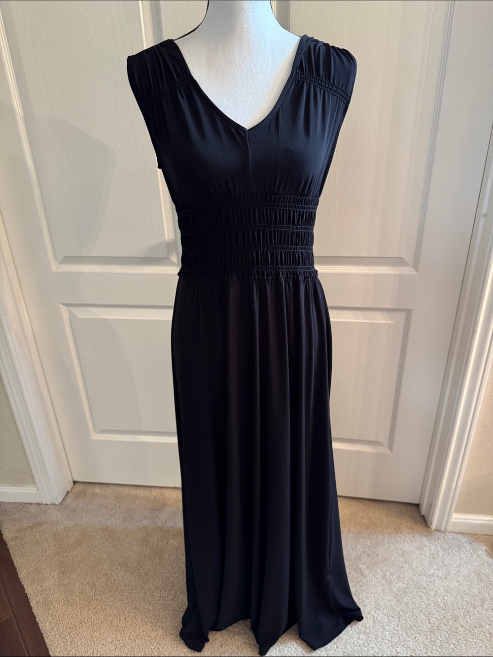 Daisy Fuentes - Black Maxi Dress with Smocked Waist - Size XS